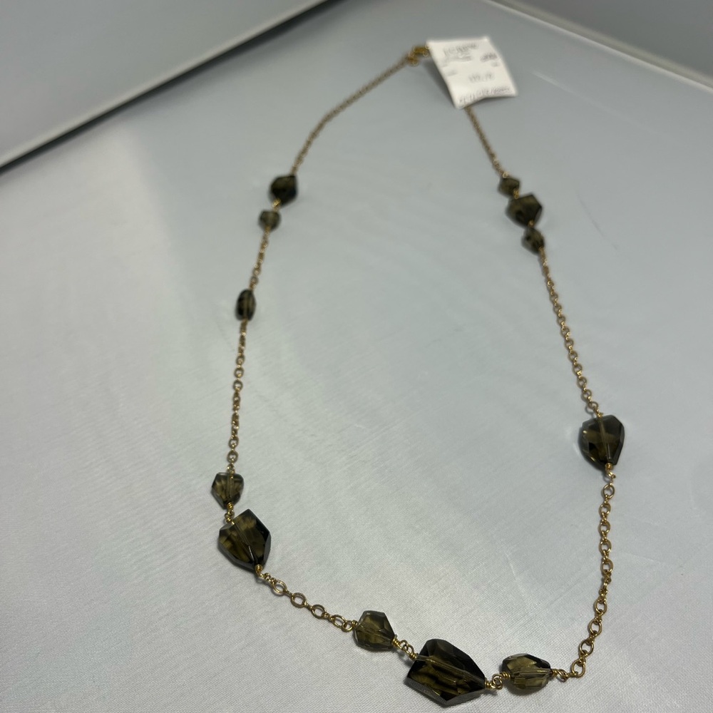 NWT J. CREW Gold Tone Green Beaded Long Statement Necklace